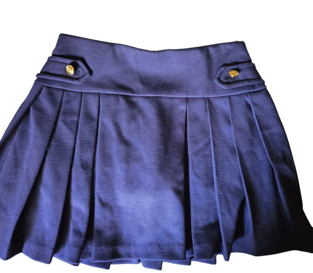 NWOT Polo Ralph Lauren Girls Size 5 Navy Blue Pleated Skort Gold Buttons Preppy